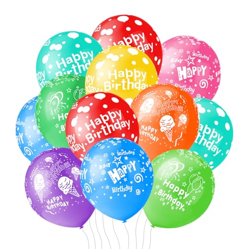 PeStary 50pcs 12inch Happy Birthday Balloons for Men&Women, Assorted Balloons for Party, Beautiful Flowers Printed Decoration (Birthday) - Image 1