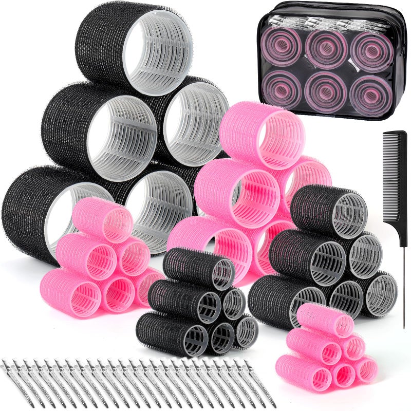 Tetutor 6 Size Hair Rollers for Women, 62 Pcs Rollers Hair Curlers for Blowout Look Long Medium Short Hair, Jumbo Large Medium Small Self Grip Curlers with 36 Roller 24 Clips 1 Storage Bag - Image 1