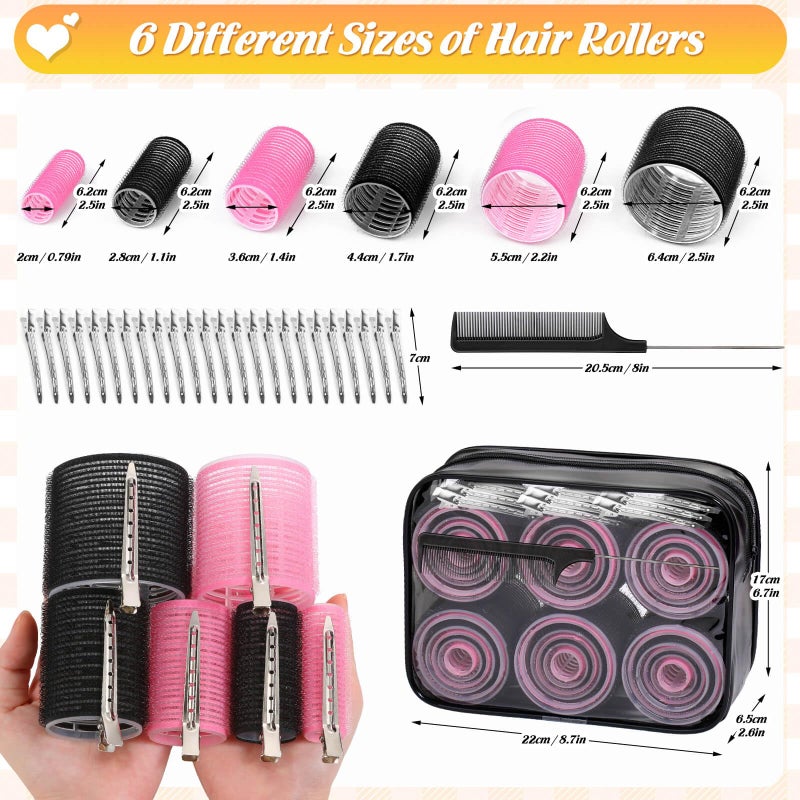 Tetutor 6 Size Hair Rollers for Women, 62 Pcs Rollers Hair Curlers for Blowout Look Long Medium Short Hair, Jumbo Large Medium Small Self Grip Curlers with 36 Roller 24 Clips 1 Storage Bag - Image 2