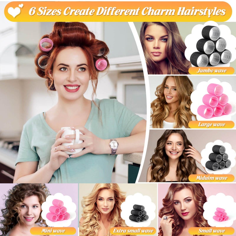 Tetutor 6 Size Hair Rollers for Women, 62 Pcs Rollers Hair Curlers for Blowout Look Long Medium Short Hair, Jumbo Large Medium Small Self Grip Curlers with 36 Roller 24 Clips 1 Storage Bag - Image 5