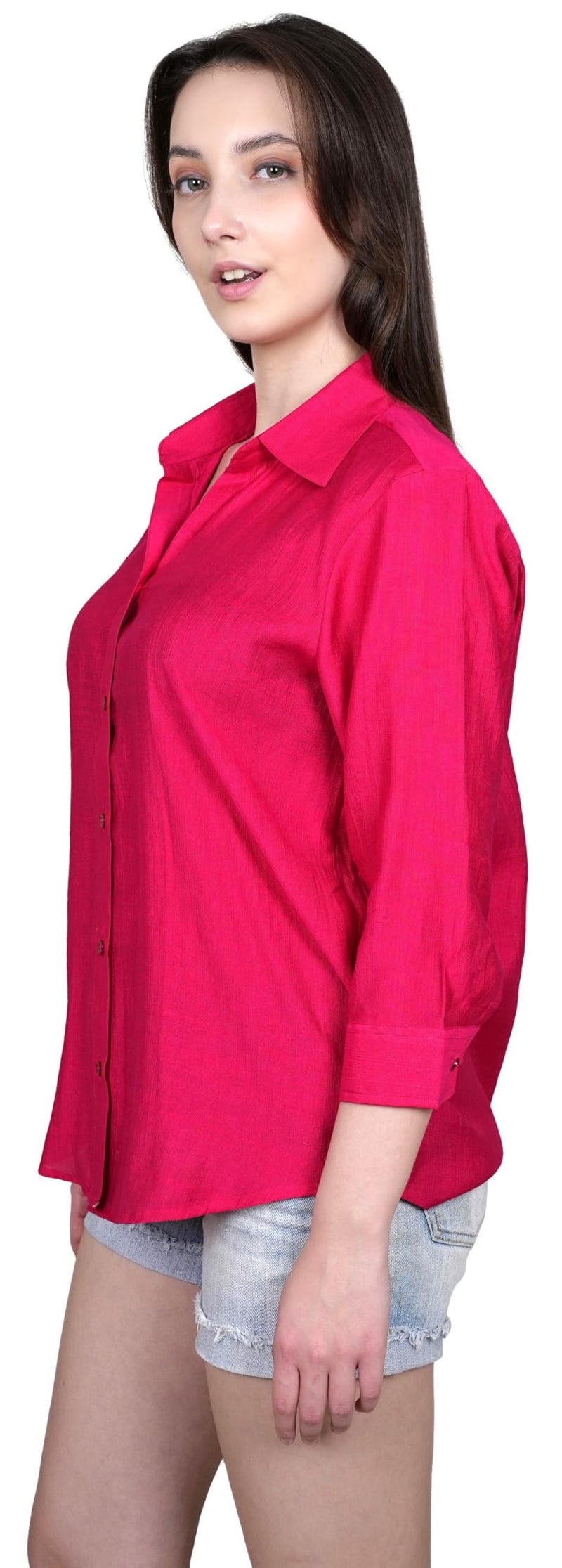 ADBUCKS Women Oversized Shirt 3/4th Sleeve Shirt Tops for Women (in, Alpha, 2XL, Dark Pink) - Image 3