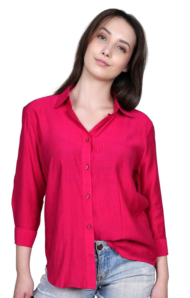 ADBUCKS Women Oversized Shirt 3/4th Sleeve Shirt Tops for Women (in, Alpha, 2XL, Dark Pink) - Image 2