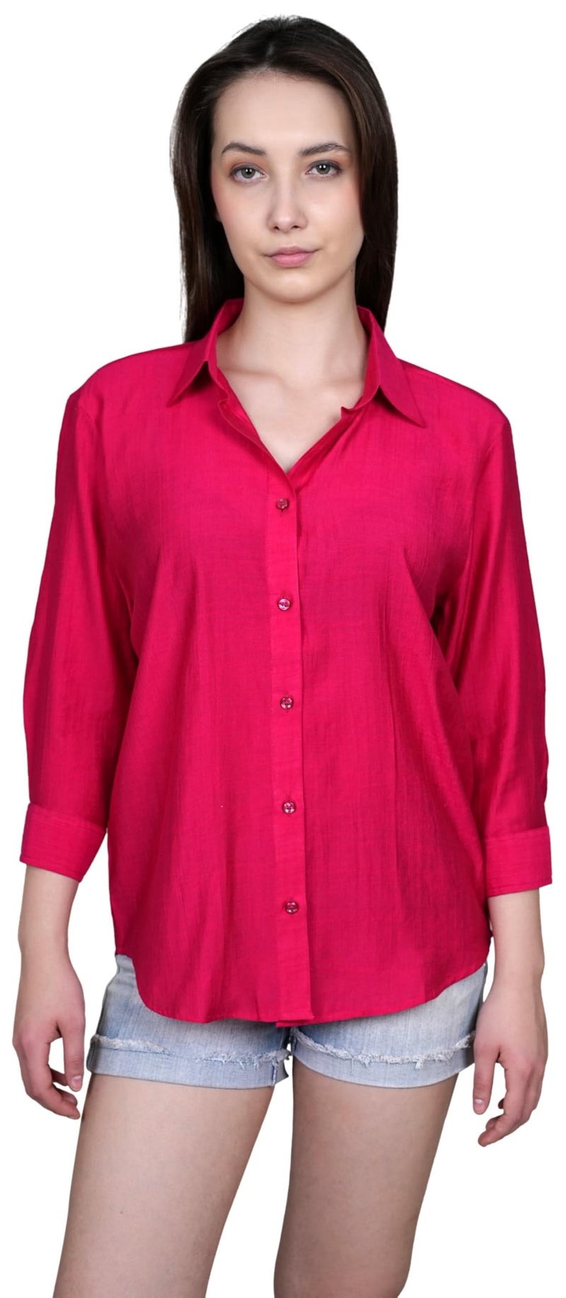 ADBUCKS Women Oversized Shirt 3/4th Sleeve Shirt Tops for Women (in, Alpha, 2XL, Dark Pink) - Image 4