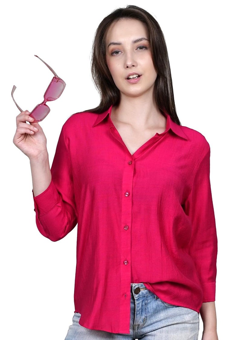 ADBUCKS Women Oversized Shirt 3/4th Sleeve Shirt Tops for Women (in, Alpha, 2XL, Dark Pink) - Image 1