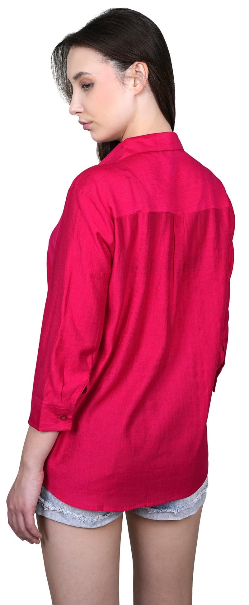 ADBUCKS Women Oversized Shirt 3/4th Sleeve Shirt Tops for Women (in, Alpha, 2XL, Dark Pink) - Image 5