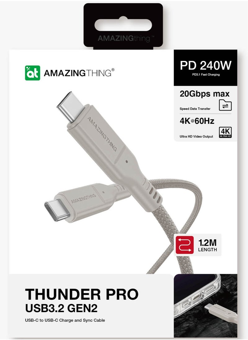 AMAZINGthing - Thunder Pro USB-C to USB-C cable USB 3.2 Gen 2 PD Fast Charge 240W  Data Sync 20 Gbps Ultra HD 4k 60Hz [1.2 Meter] - Grey - Image 1