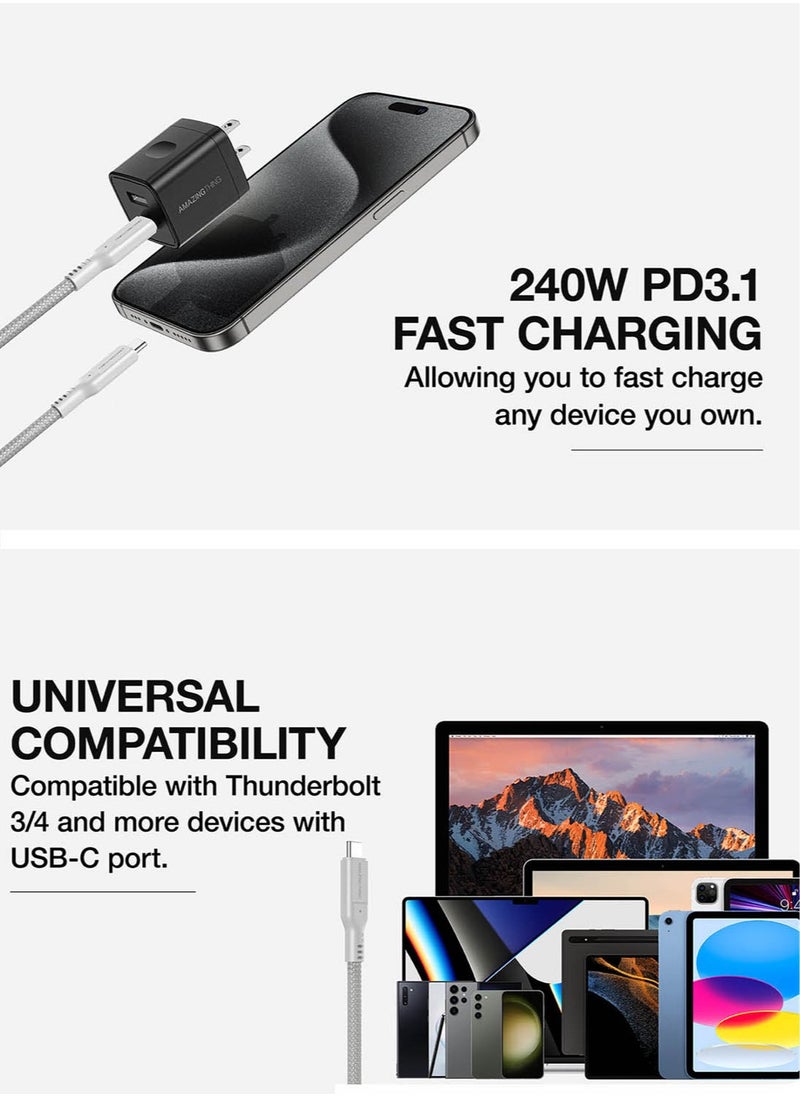 AMAZINGthing - Thunder Pro USB-C to USB-C cable USB 3.2 Gen 2 PD Fast Charge 240W  Data Sync 20 Gbps Ultra HD 4k 60Hz [1.2 Meter] - Grey - Image 1