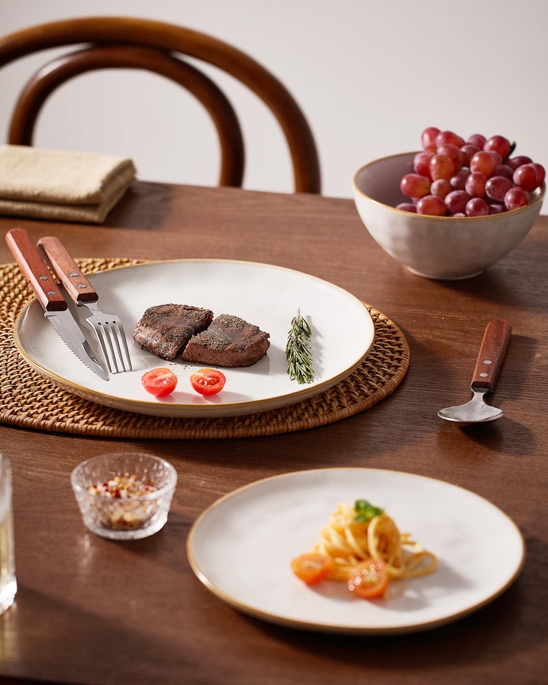 Famiware Dinnerware Sets for 4, Ocean Round 12-Piece Kitchen Plates and Bowls Sets, Reactive Glaze, Microwave and Dishwasher Safe, Scratch Resistant, Cappuccino White - Image 5