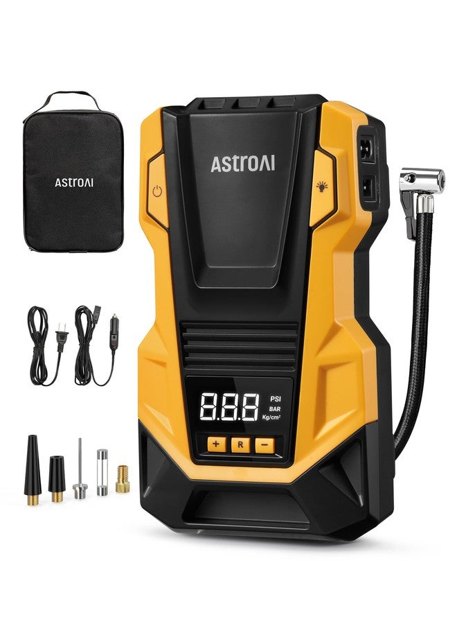 AstroAI AC/DC Tire Inflator Portable Air Compressor for Car, Air Pump for Car Tires, Car Accessories 150PSI with LED Light for Cars, Balls, Motorcycles, and Other CZK-3666 Yellow - Image 1