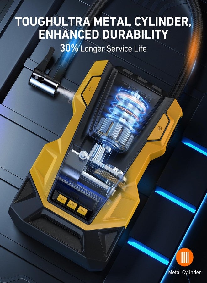 AstroAI AC/DC Tire Inflator Portable Air Compressor for Car, Air Pump for Car Tires, Car Accessories 150PSI with LED Light for Cars, Balls, Motorcycles, and Other CZK-3666 Yellow - Image 3