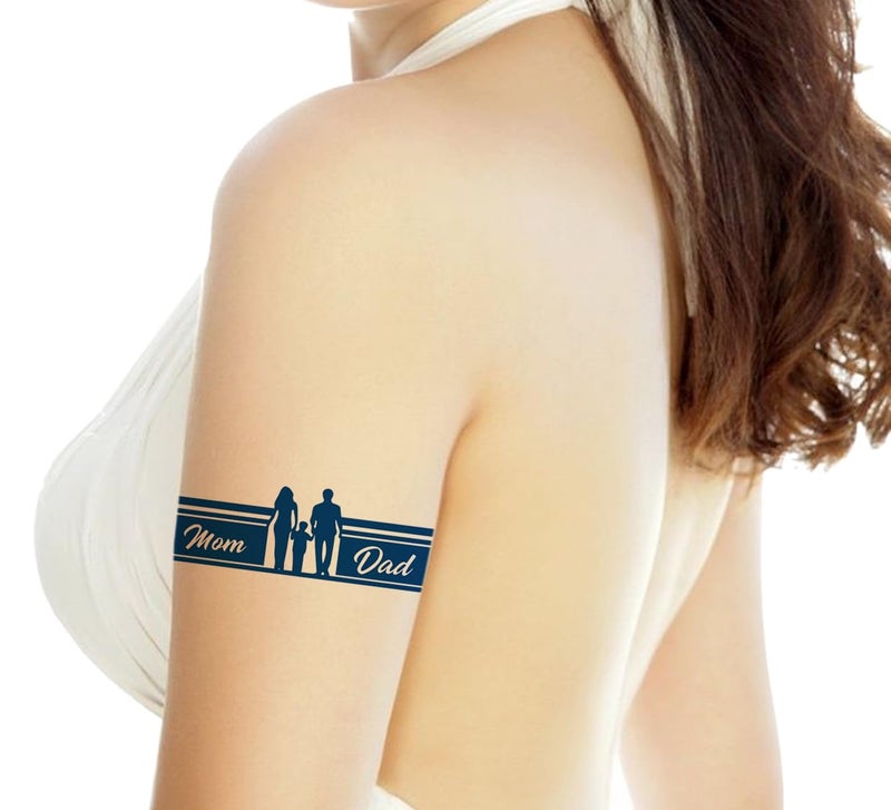 Semipermanent Temporary Tattoo Stickers 2025 days Lifespan For Men Women Boys Girls Waterproof 3D Realistic Arm Band Hand Compass Tatto Sticker Blue Coloured Temp Watertransfer Temporary Fashion Arm Band Tattoo Navy Blue Mom Dad Design Stylish Forearm Body Art Size24X63cm GZBH030 - Image 3