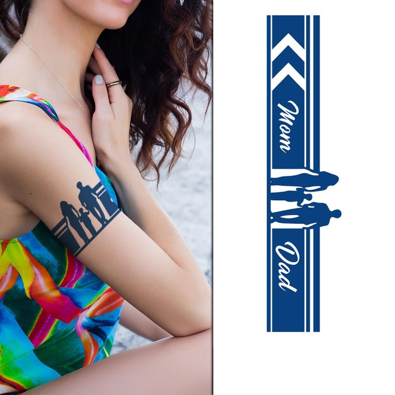 Semipermanent Temporary Tattoo Stickers 2025 days Lifespan For Men Women Boys Girls Waterproof 3D Realistic Arm Band Hand Compass Tatto Sticker Blue Coloured Temp Watertransfer Temporary Fashion Arm Band Tattoo Navy Blue Mom Dad Design Stylish Forearm Body Art Size24X63cm GZBH030 - Image 4