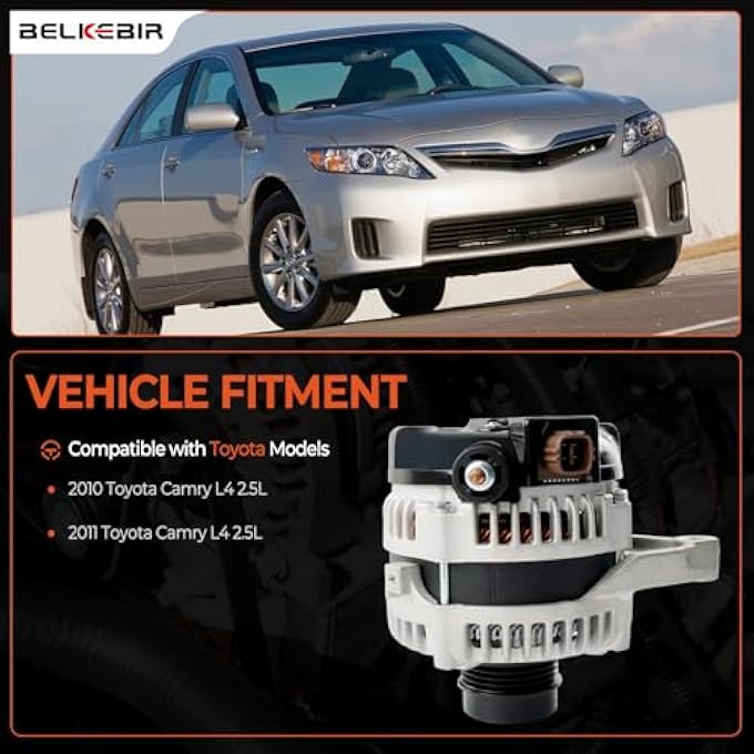 BELKEBIR 2.5L Alternator Replacement Compatible with 2010 2011 Toyota Camry L4 2.5L Replace 11516N, 104210-2650, 104210-2651, 11516, 11516A, 210-0735, 213-9298, 27060-0V060, 27060-0V060-84, 290-5542, A-80542 - Image 2