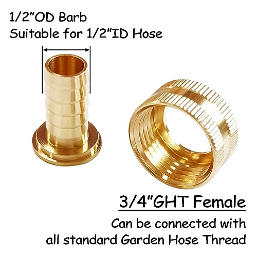 Uenede 2PCS Solid Brass 1/2" Barb x 3/4"GHT Female Garden Hose End Connector Splicer Mender Repair Fitting Include 2 Stainless Steel Clamps - Image 3