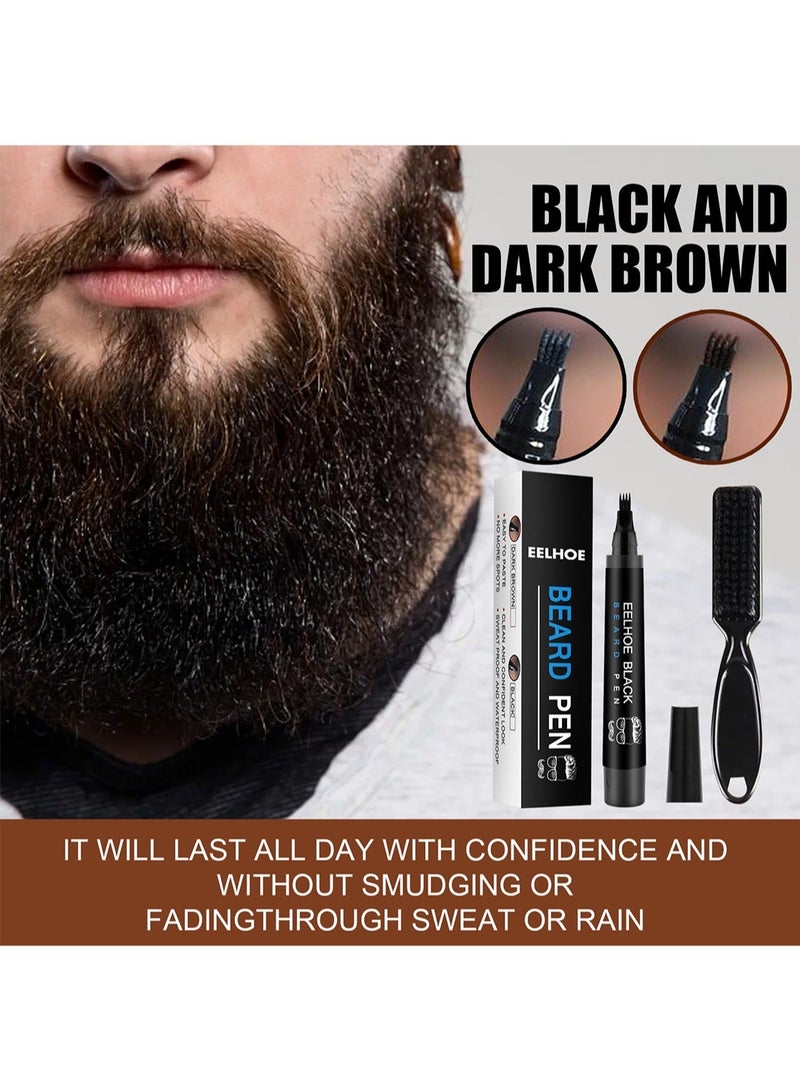 EELHOE Beard Pen Kit with Brush Waterproof and Sweatproof Long Lasting Easy to Use High Quality Beard Filler Pencil to Create Natural Black for Man - Image 4