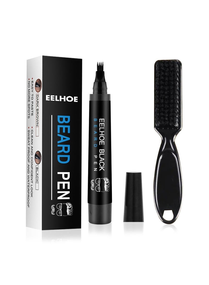 EELHOE Beard Pen Kit with Brush Waterproof and Sweatproof Long Lasting Easy to Use High Quality Beard Filler Pencil to Create Natural Black for Man - Image 1