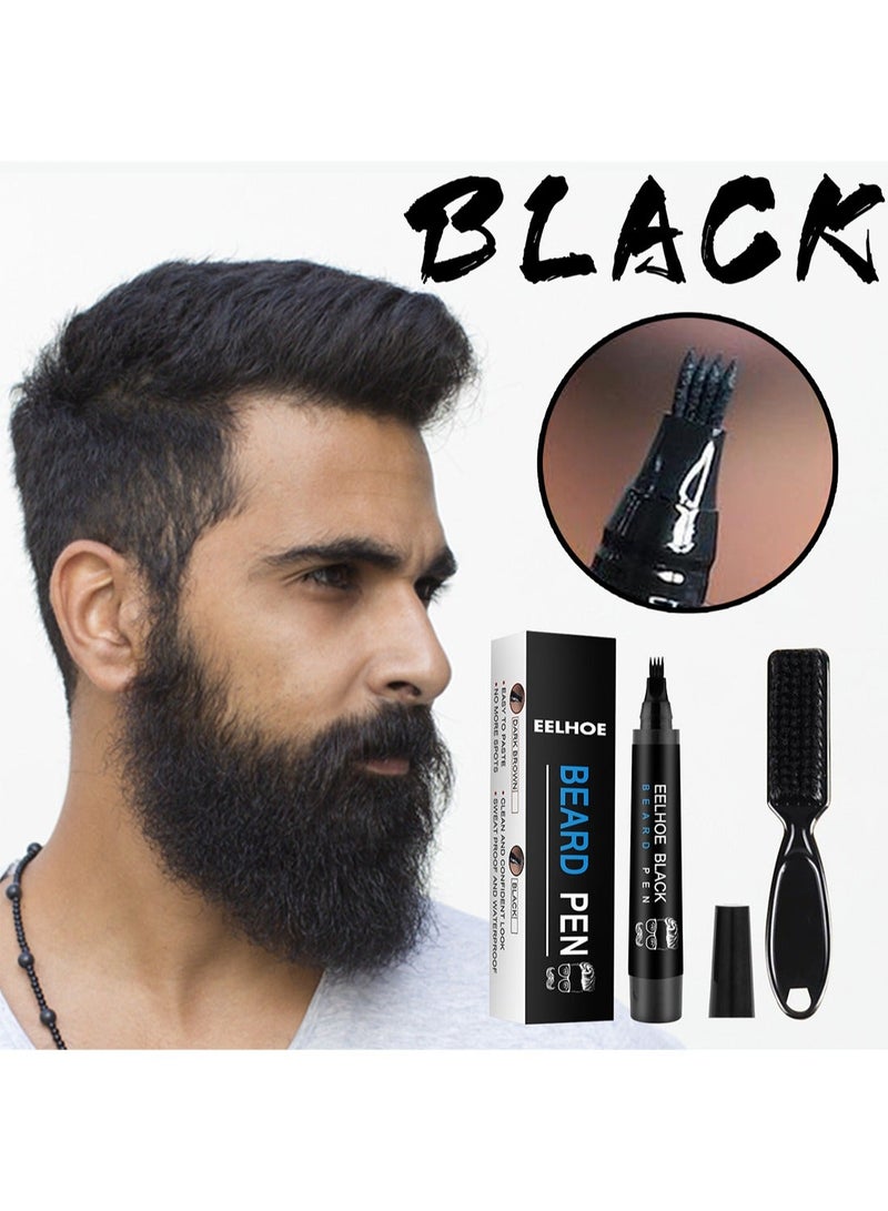 EELHOE Beard Pen Kit with Brush Waterproof and Sweatproof Long Lasting Easy to Use High Quality Beard Filler Pencil to Create Natural Black for Man - Image 5