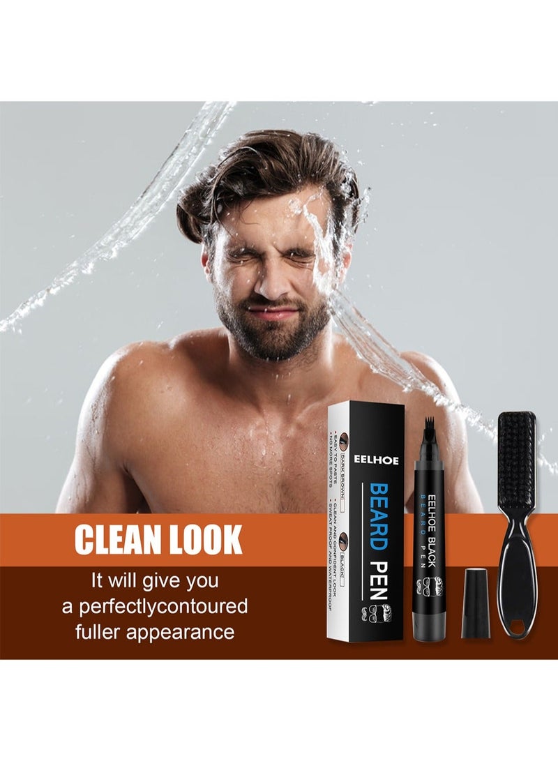 EELHOE Beard Pen Kit with Brush Waterproof and Sweatproof Long Lasting Easy to Use High Quality Beard Filler Pencil to Create Natural Black for Man - Image 3