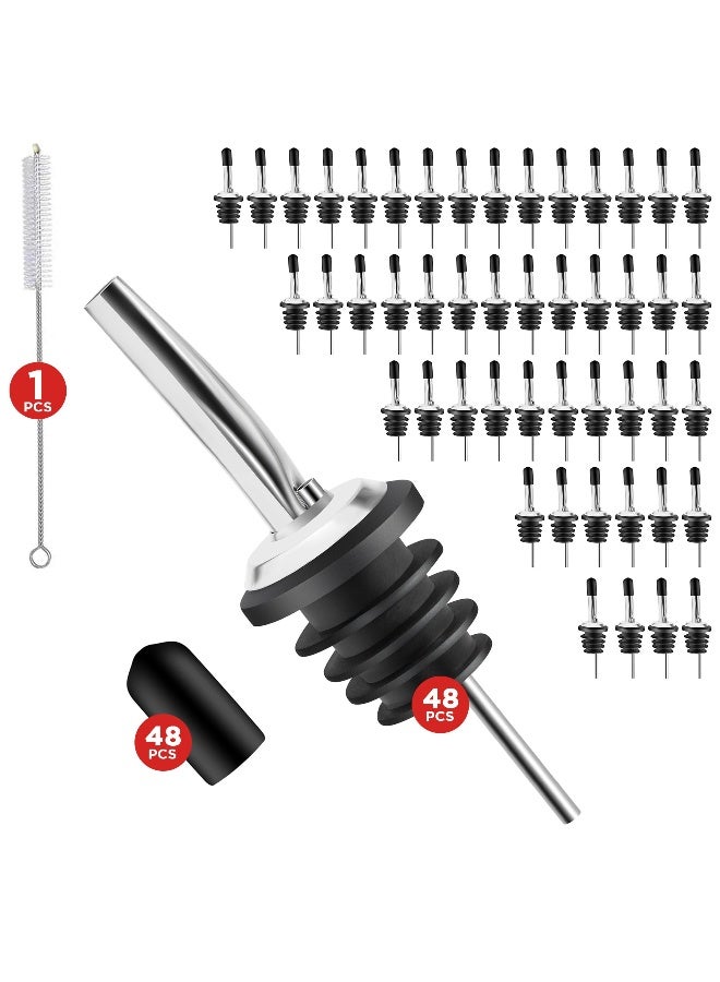 FYNECHEF 48 Pack Stainless Steel Bottle Pourers for Alcohol, Liquor, and Wine - Bar Accessories, Spouts for Bottles and Dispensers - Image 1