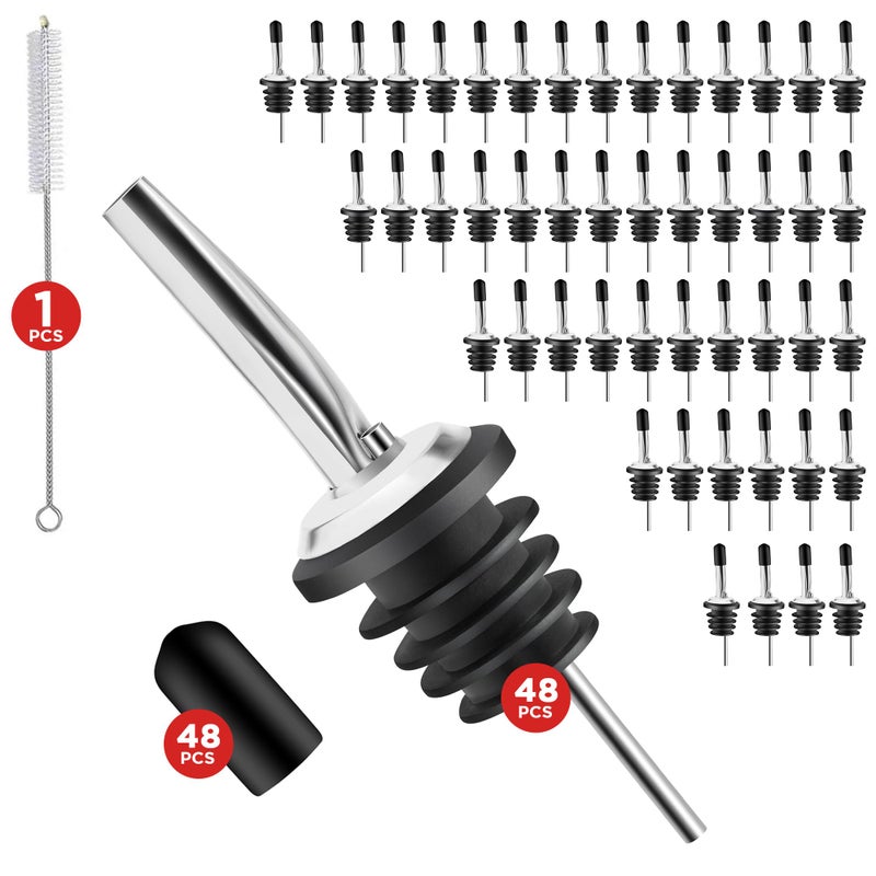 FYNECHEF 48 Pack Stainless Steel Bottle Pourers for Alcohol, Liquor, and Wine - Bar Accessories, Spouts for Bottles and Dispensers - Image 1