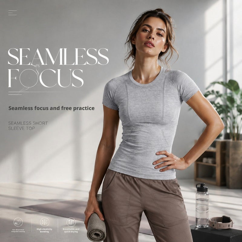 Women's Short Sleeve Crew Neck Sports T-Shirt for Running Yoga, Slim Fit Breathable Top S2067 - Image 3
