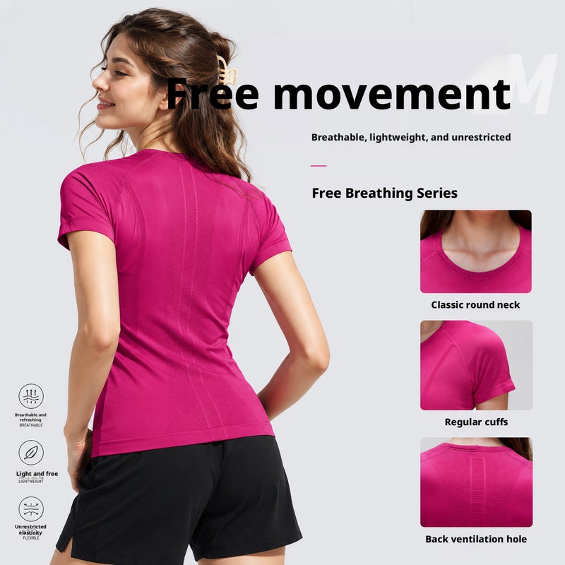 Women's Short Sleeve Crew Neck Sports T-Shirt for Running Yoga, Slim Fit Breathable Top S2067 - Image 2