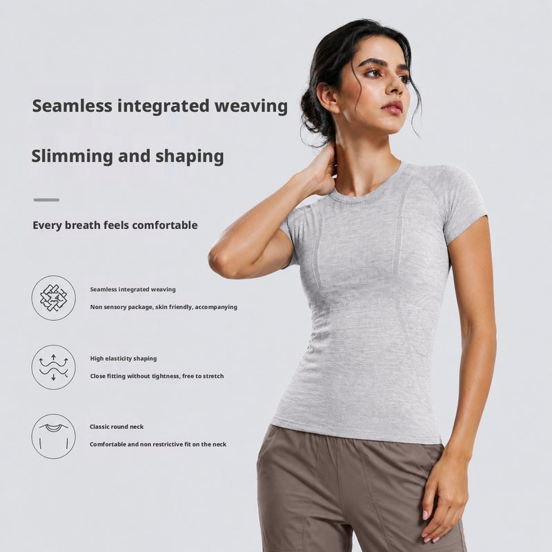 Women's Short Sleeve Crew Neck Sports T-Shirt for Running Yoga, Slim Fit Breathable Top S2067 - Image 1