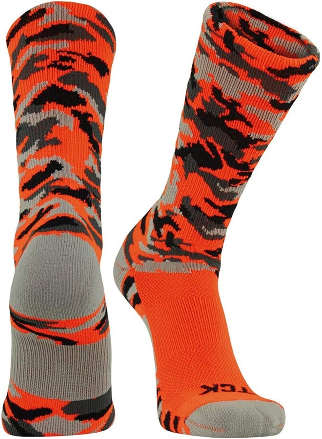 TCK Woodland Camo Crew Socks (Neon Orange Camo, Medium) - Image 1