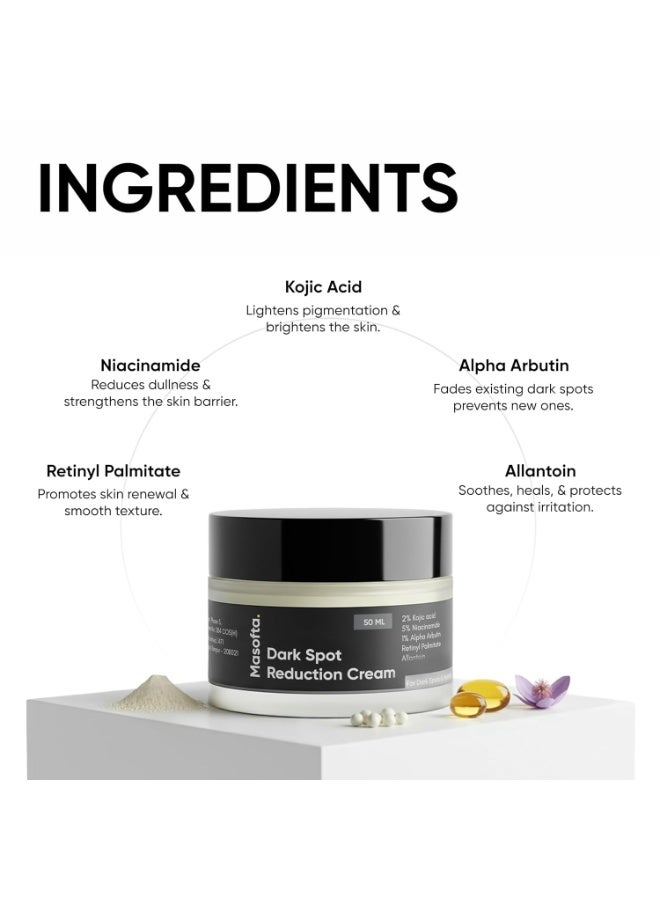 Masofta dark Spot Reduction Cream for Pigmentation, Melasma, Acne Marks, Underarms, Neck with Kojic Acid & Alpha Arbutin - 50g - Image 2