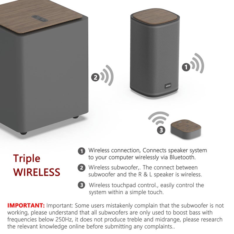 KEiiD 2.1 Bluetooth Computer Speakers with Wireless Subwoofer and Wireless Touchpad for Desktop Laptop Pc Stereo Gaming Speakers, 4 EQ Modes, Aesthetic Style with Great Sound Quality - Image 3