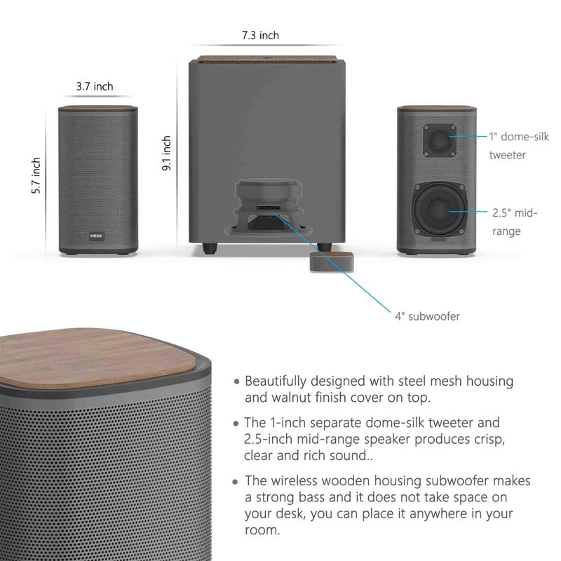 KEiiD 2.1 Bluetooth Computer Speakers with Wireless Subwoofer and Wireless Touchpad for Desktop Laptop Pc Stereo Gaming Speakers, 4 EQ Modes, Aesthetic Style with Great Sound Quality - Image 2