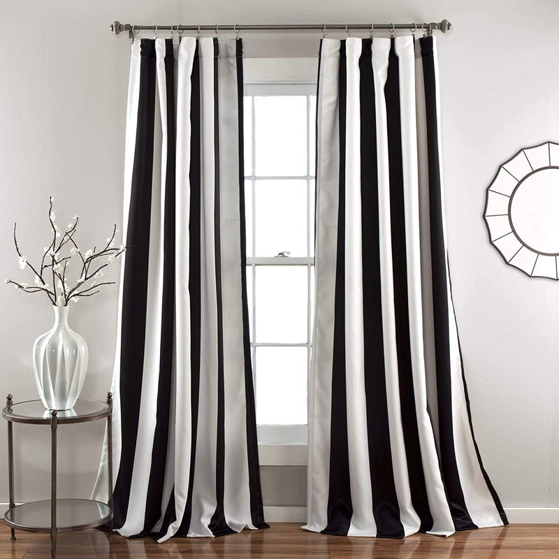 Lush Decor, Black Wilbur Stripe Light Filtering Window Curtain Panel Pair, 108" x 52", 52" W x 108" L - Image 1