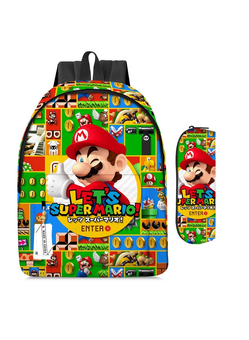 2 Pcs Super Mario School Backpack And Pencil Case Multicolour Made In China  - Image 1
