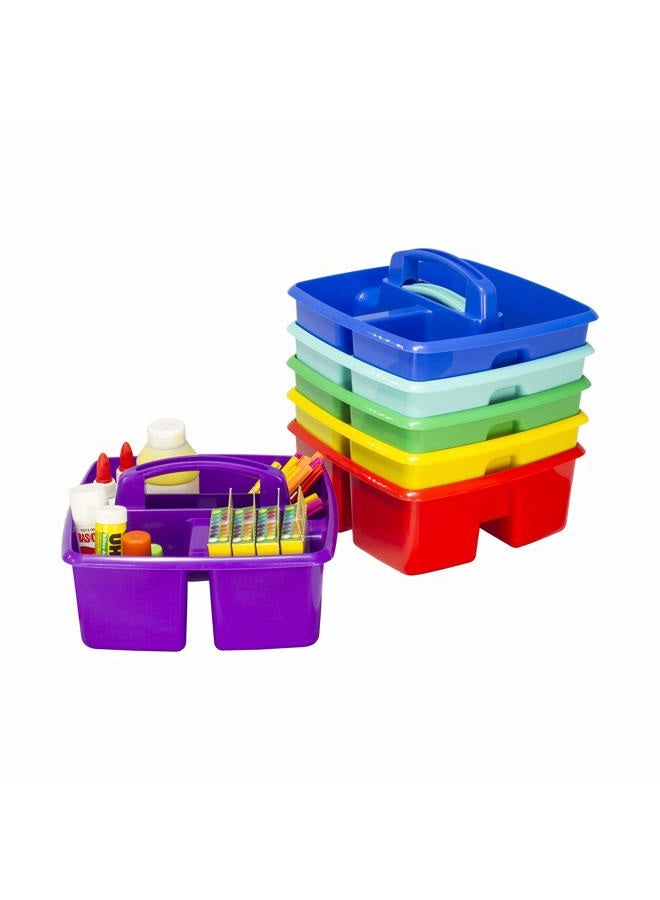 Storex 3-Compartment Small Caddy – Multipurpose Classroom Organizer with Handle, Assorted STEAM Colors, 6-Pack (00940A06C) - Image 1