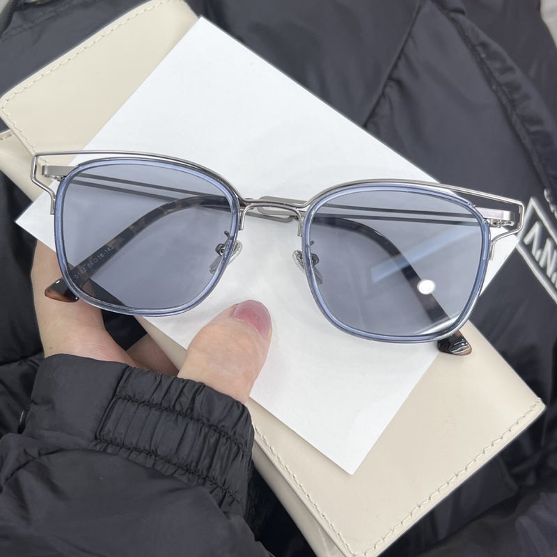 Generic Mens Fashion UV Protection Square Sunglasses Silver Blue Frame blue tablet 