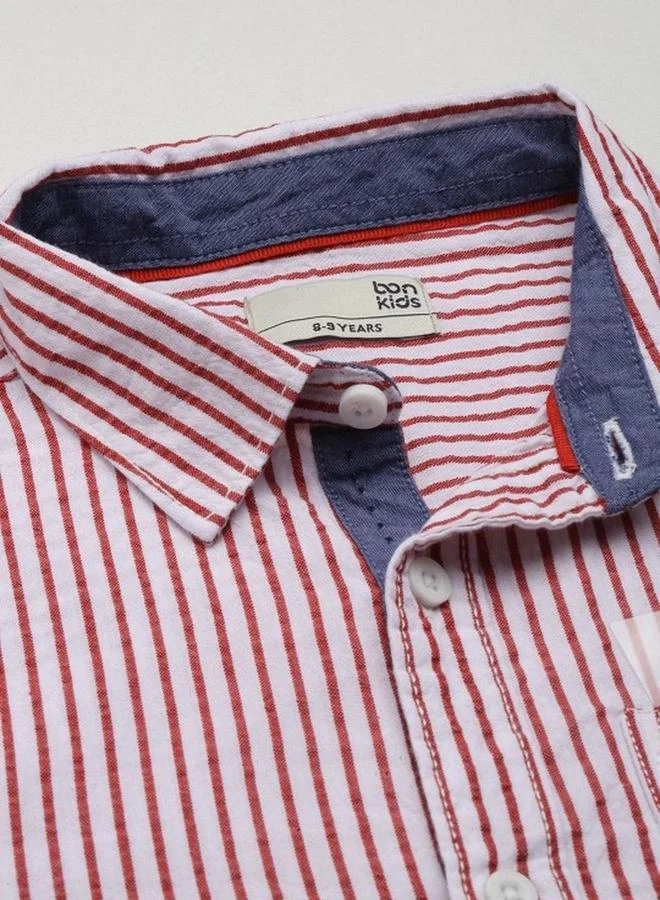 Bonkids Boy's Multicolour 100% Cotton Printed Regular Fit Shirt