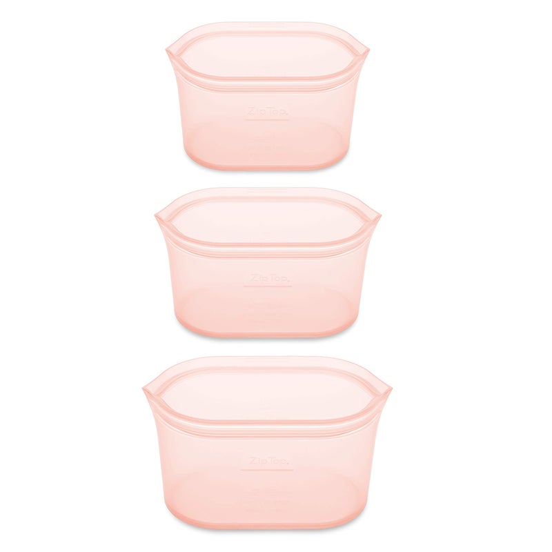 Zip Top Reusable Food Storage Bags | 3 Dish Set [Peach] | Silicone Meal Prep Container | Microwave  Dishwasher and Freezer Safe | Made in the USA - Image 2