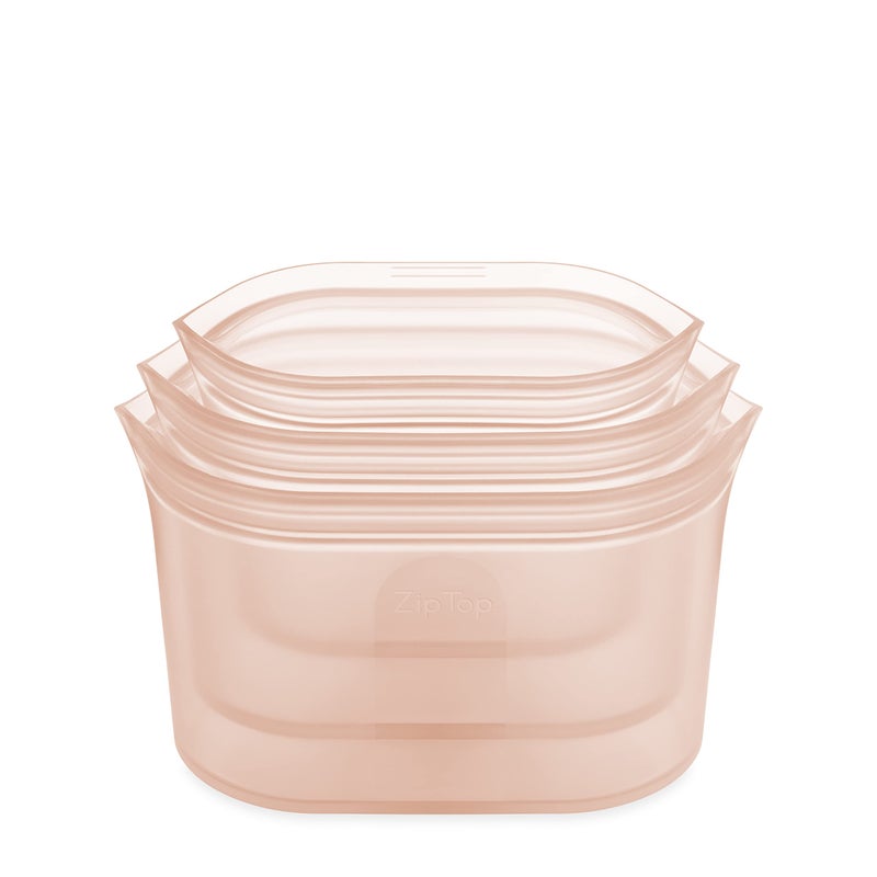 Zip Top Reusable Food Storage Bags | 3 Dish Set [Peach] | Silicone Meal Prep Container | Microwave  Dishwasher and Freezer Safe | Made in the USA - Image 1