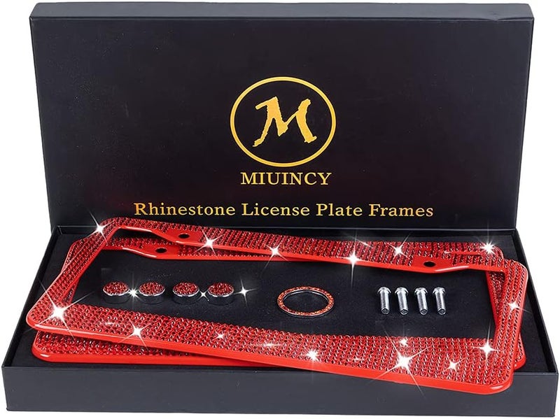 MIUINCY 2Pack Red Rhinestone License Plate Frame with Gift Box - Image 1