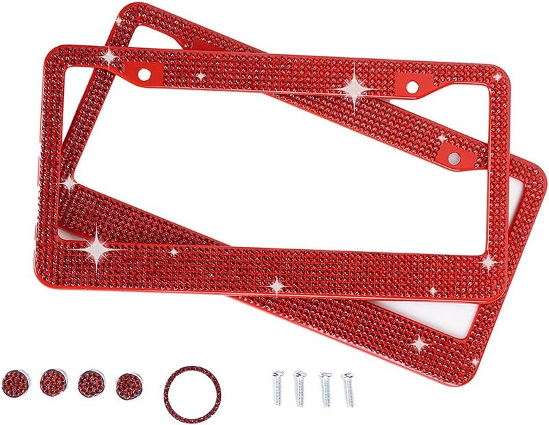 MIUINCY 2Pack Red Rhinestone License Plate Frame with Gift Box - Image 4