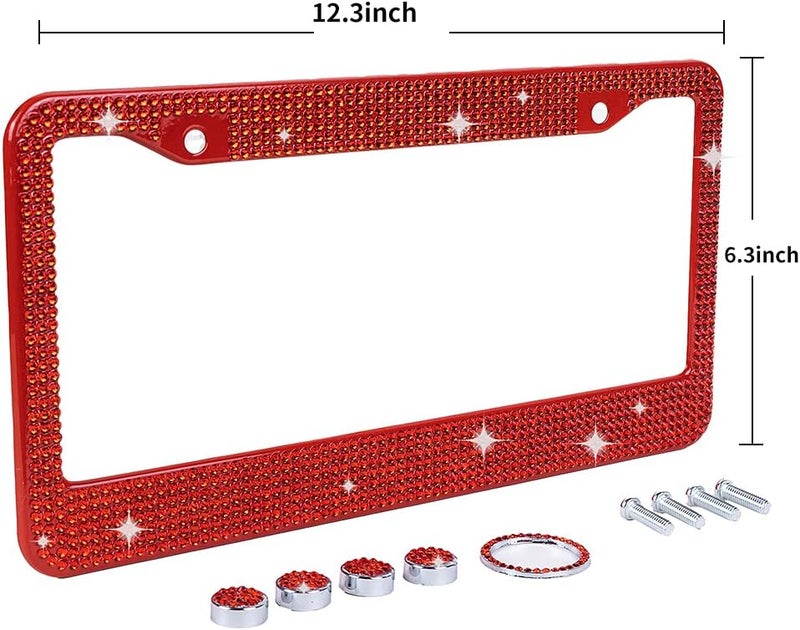 MIUINCY 2Pack Red Rhinestone License Plate Frame with Gift Box - Image 2