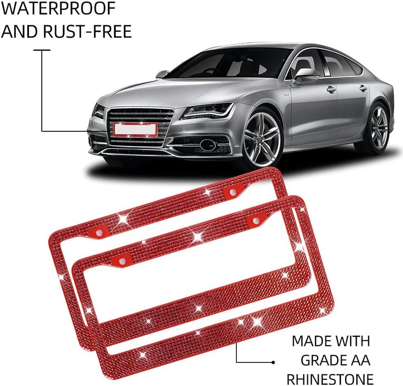 MIUINCY 2Pack Red Rhinestone License Plate Frame with Gift Box - Image 5