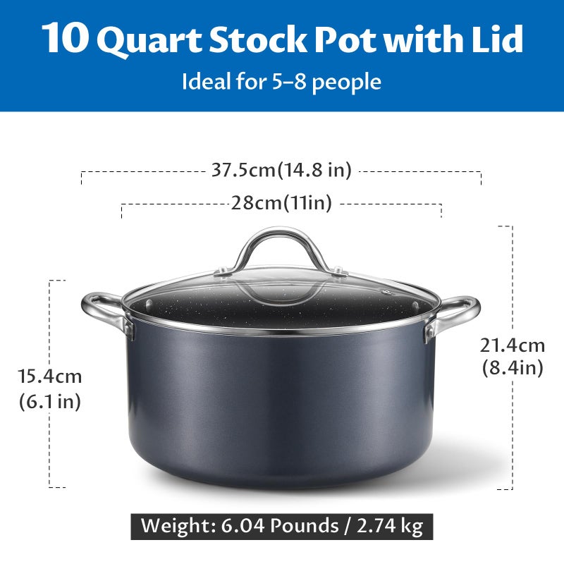 BEZIA 10 Quart Cooking Pot, Large Non Stick Induction Stock Pots with Lid, All Stove Compatible, 10 QT Aluminum Soup/Stew Pot For Large Families or Meal Prepping, Grey - Image 2