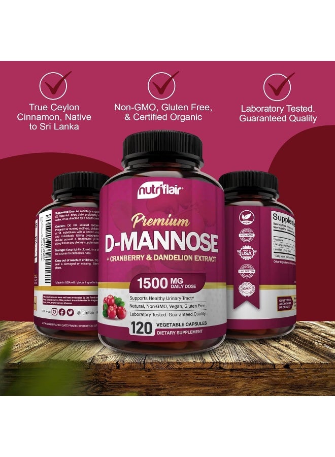 NutriFlair D Mannose 1500Mg, 120 Capsules - With Cranberry And Dandelion Extract - Natural Urinary Tract Infection, Uti Support - Best Dmannose Powder - Flush Impurities, Detox Body, For Women And Men - Image 5