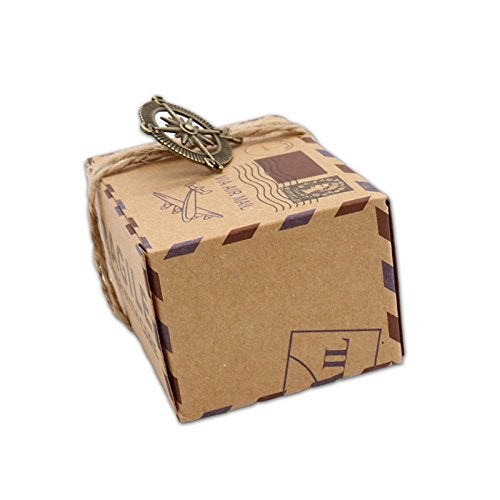 Floratek 50 PCS Wedding Candy Boxes Party Favors - New Stamp Design Vintage Kraft Paper Chocolate Packaging Gift Box for Baby Shower Guests (New Stamp) - Image 4