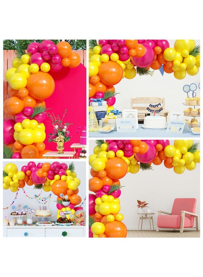 Hot Pink Yellow Balloons Garland Arch Kit,Yellow Pink Orange Balloon Latex Pastel Balloons Arch For Baby Shower Butterfly Fiesta Princess Birthday Party Background Decorations