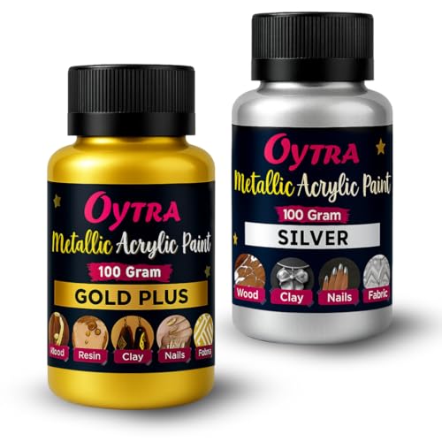 Oytra Metallic Acrylic Paint Gold and Silver Metal Color Art Set for Professionals Artist Hobby Painters Diy Art and Craft Painting Drawing on Canvas Jewellery Wall Glass Wood Steel Surfaces - Image 1