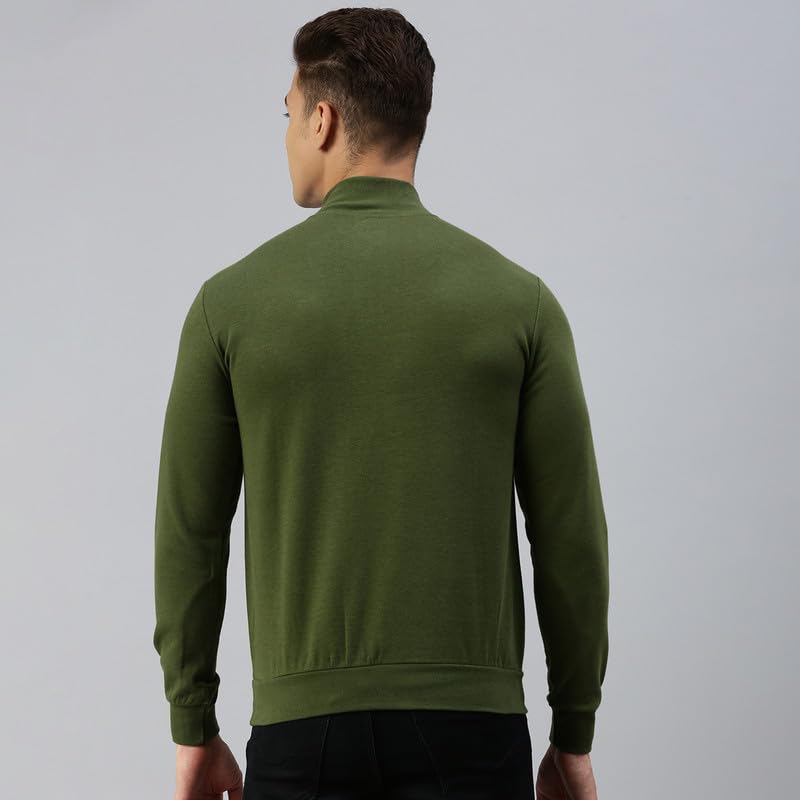 sporto Men's Mock Neck, Full Sleeve, Slim Fit Cotton T-Shirt | (Color Variant) Olive - Image 4