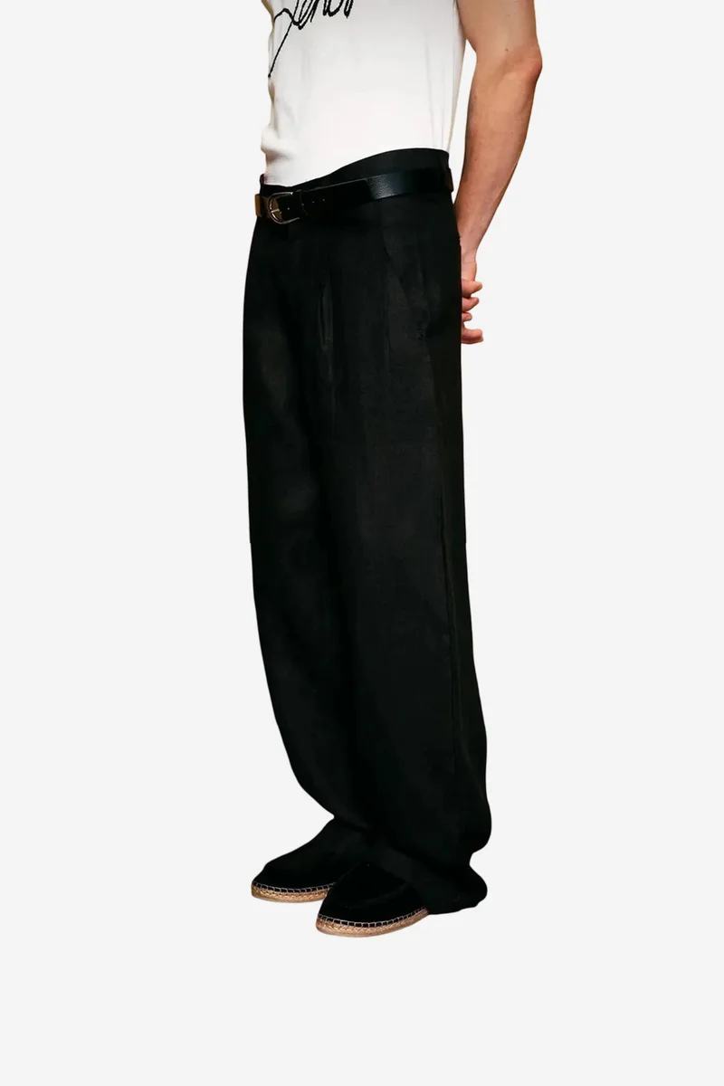 GIESTO Pleated Linen Straight Leg Pants