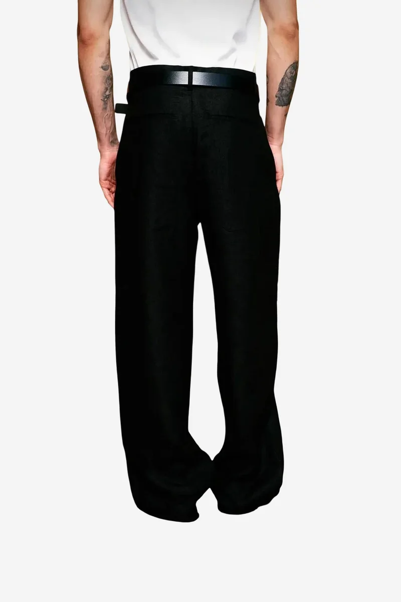 Giesto Black GIESTO Pleated Linen Straight Leg Pants for Men | Best Price UAE
